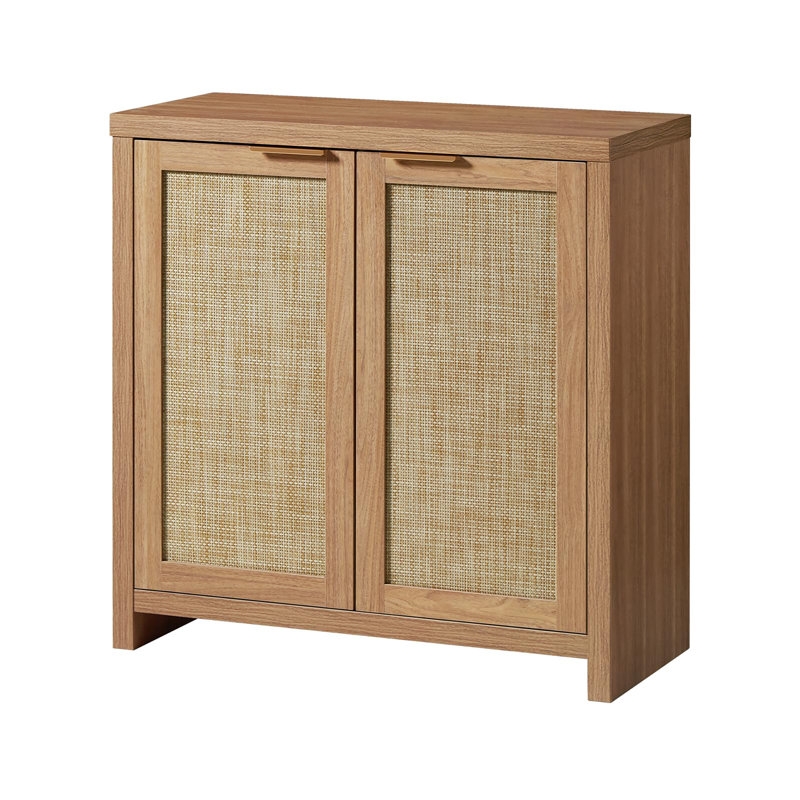 Storage Sideboard Cabinet with Rattan Doors and Adjustable Shelves, Weathered Oak
