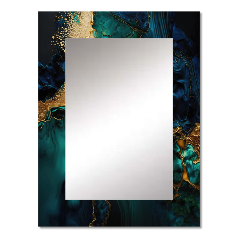 Abstract Geode Marble Green And Gold - Marble Decorative Mirror, Gold Large Wall Mirror, Printed Metal Art, 32" x 24"
