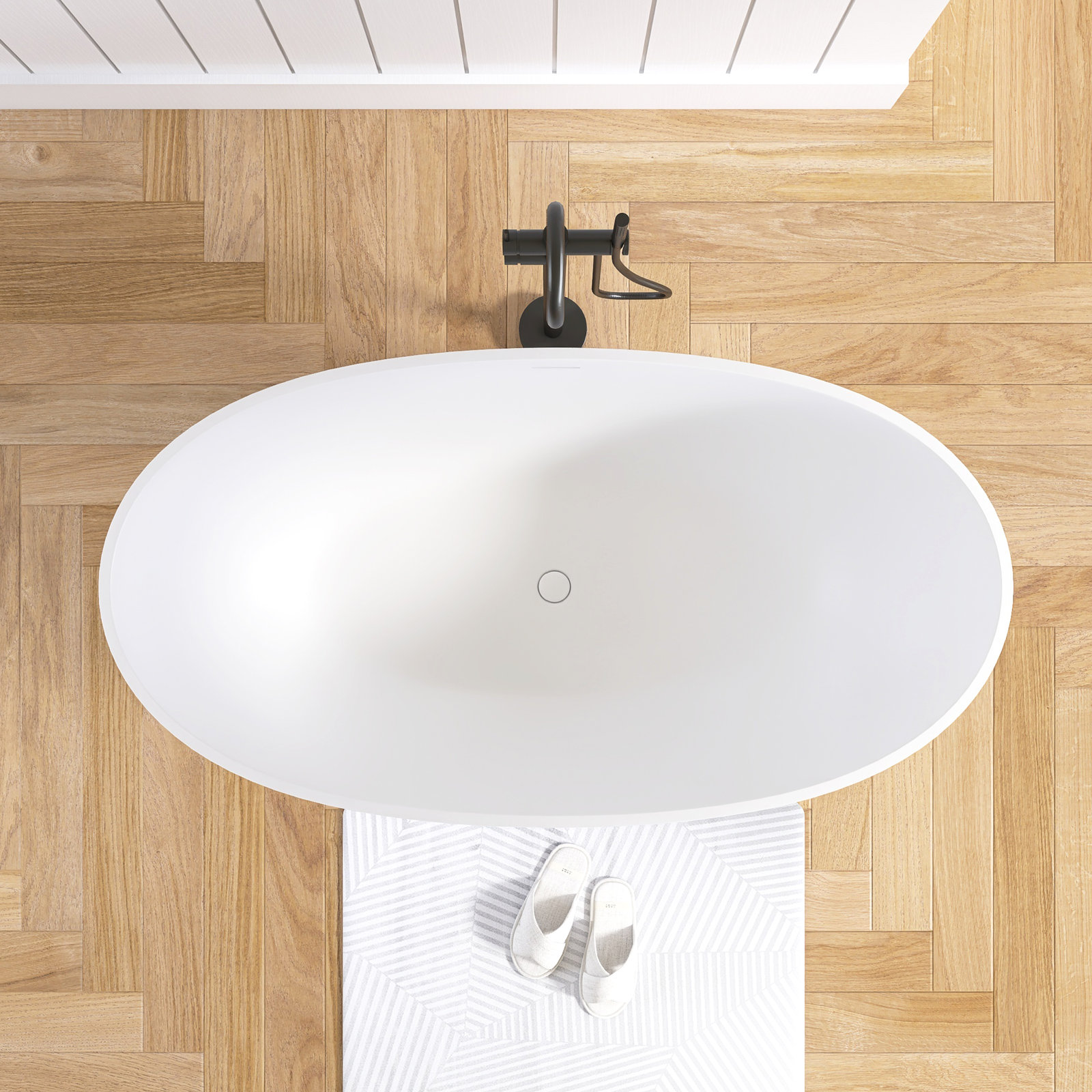 Forma 55'' Freestanding Tub Solid Surface Freestanding Soaking Bathtub, White