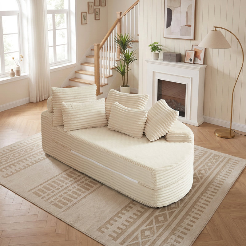 Canapé-lit et fauteuil inclinable semi-circulaire 2 en 1 de 78,5 pouces avec 5 coussins, aucun assemblage requis, Beige