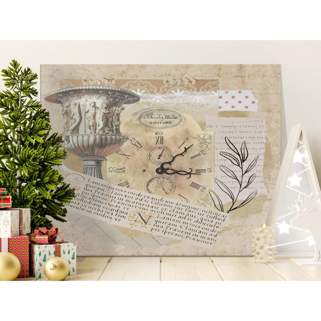 Vintage Clock Canvas Wall Art, Antique Style, Gallery Wrapped, Ready to Hang, Archival Quality, Collage Canvas Print, Statement Piece