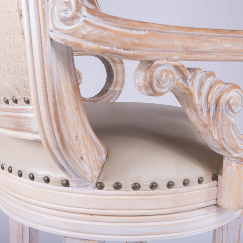 Bethany Swivel Upholstered Stool with Solid Wood Frame, White Wash, Counter Stool (26” Seat Height)