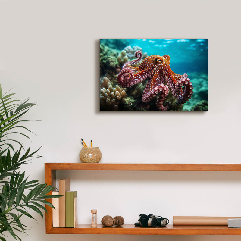 «Octopus at Sea» par Epic Portfolio, art mural sur toile, H 12 po x l 18 po x P 0,75 po