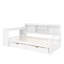 Lit de jour d'angle avec tiroirs de rangement intégrés, bureau latéral fonctionnel, port de chargement intégré et bibliothèque modulaire pour un espace de vie intelligent.