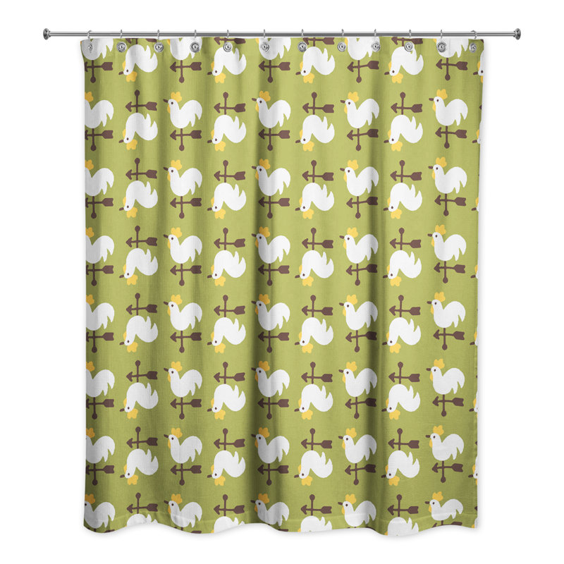 Rideau de douche simple coq Hamil, Vert / blanc