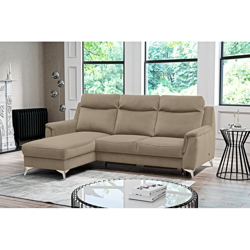Izola 3 Seater Velvet Sofa Bed, Cream, Left Hand Facing