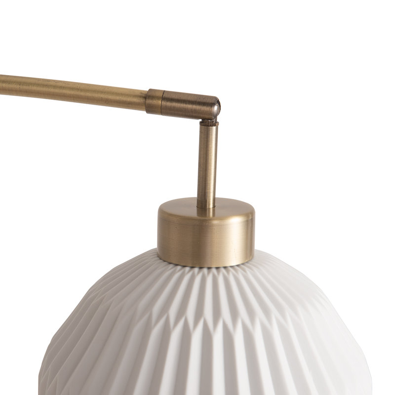 Moraga 3 Light Arc Floor Lamp - 85", Bone Porceliain, Weathered Brass & Walnut, 4-Way Rotary Switch