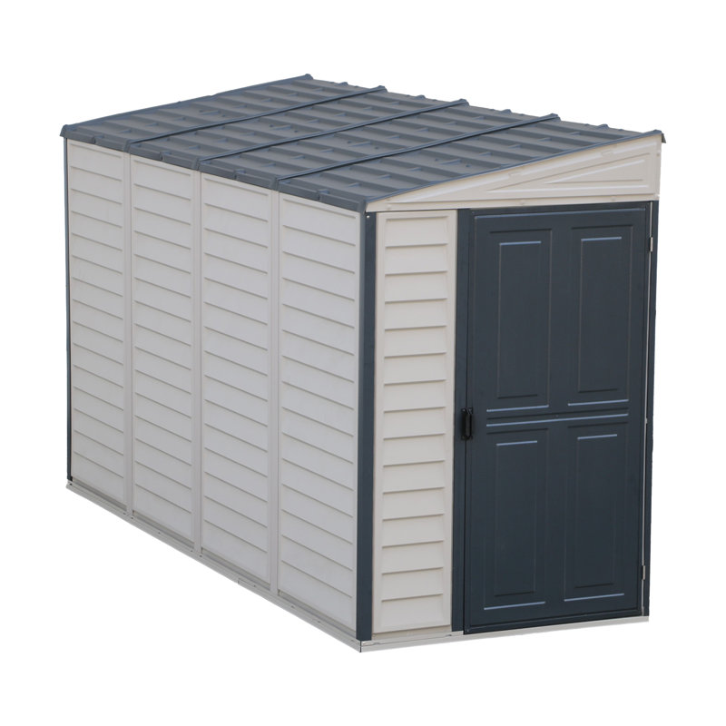 Durable Gray Vinyl Lean-To Storage Shed with Shelving Kit