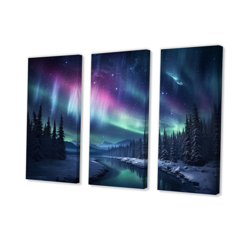 Northern Lights III sur toile, reproduction de 3 pièces, H 32 po x l 48 po x P 1 po