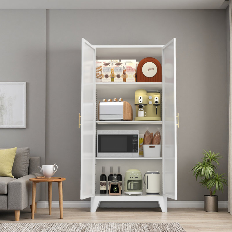 Durable Steel Storage Cabinet with Adjustable Shelves for Home and Office, White