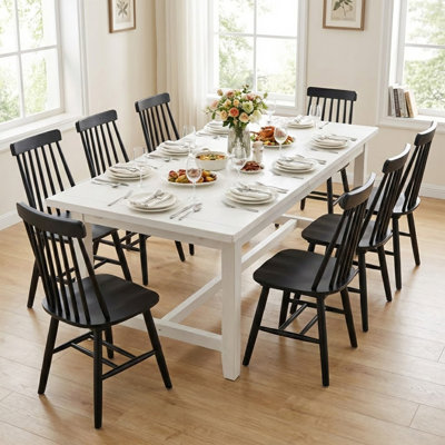 17.5" W Farmhouse Windsor Solid Wood Dining Chairs (Set of 8, Black)
