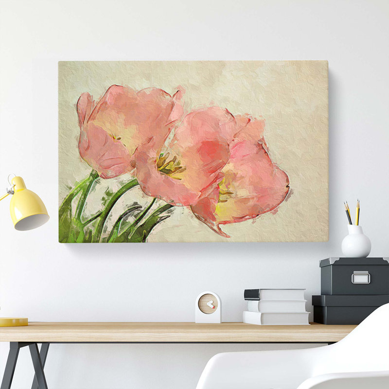 Pink Tulip Art In Abstract - Wrapped Canvas, 40cm H x 60cm W x 3cm D