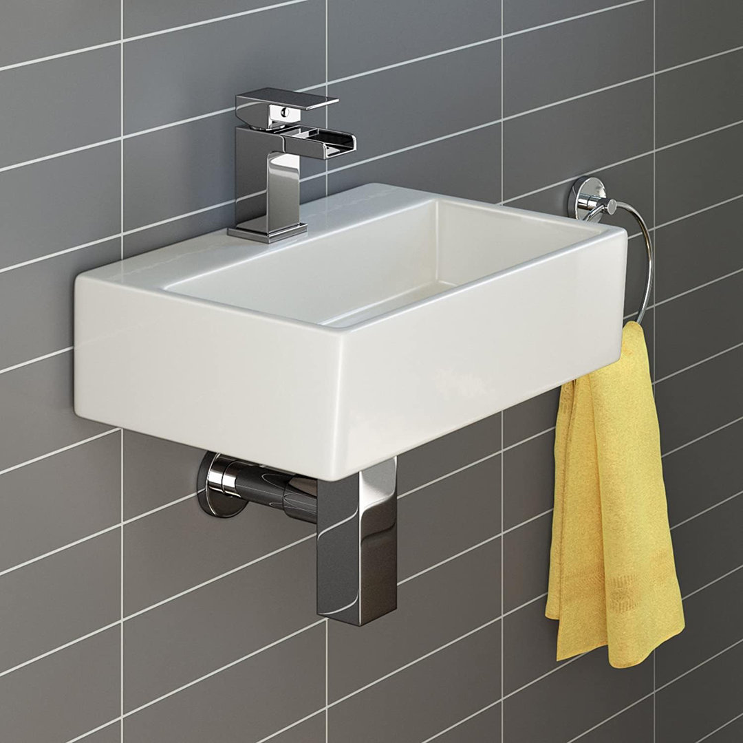 iBathUK Aventa Wall Hung Modern Square Ceramic Cloakroom Basin, Durable and Stylish Ceramic Wash Basin, White