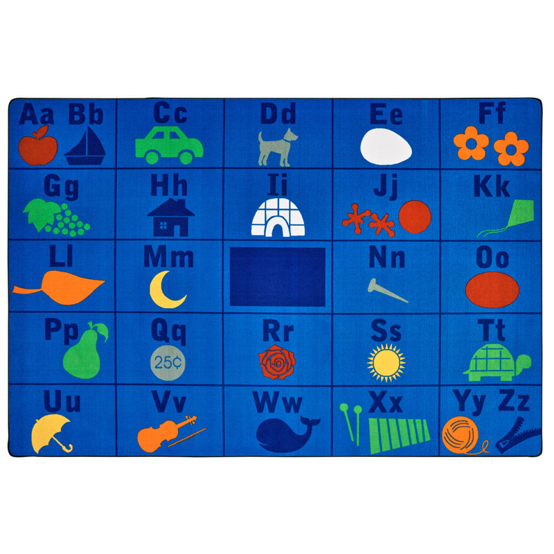 Alphabet Classroom Seating KID$Value Plus Tufted Blue Area Rug, Rectangle 7'6" x 12'
