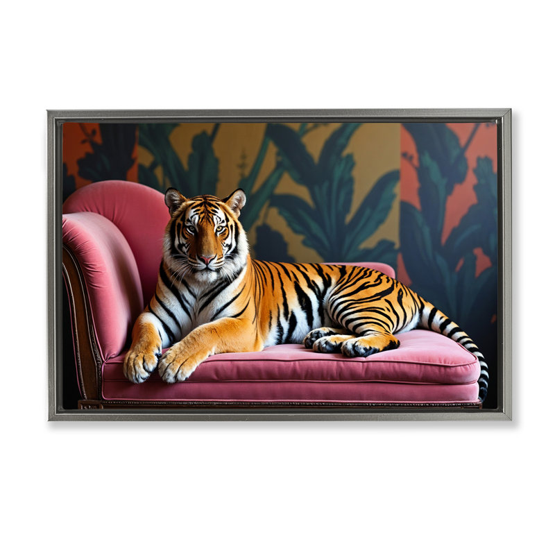 Cadre flottant Exotic Tiger, Cadre flottant gris lustré, 17" H x 25" W