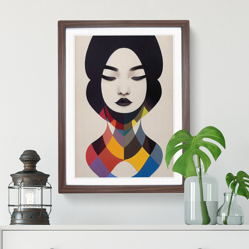 Abstract Coloured Woman No.5 - Wall Art, 34cm H x 25cm W x 2cm D, Walnut Framed