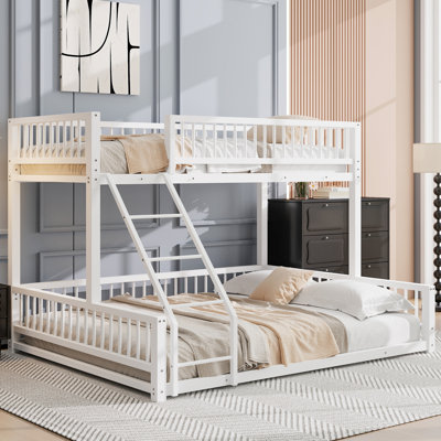 White Metal Full XL Over Queen Space Saving Heavy Duty Bunk Bed Frame by Latitude Run