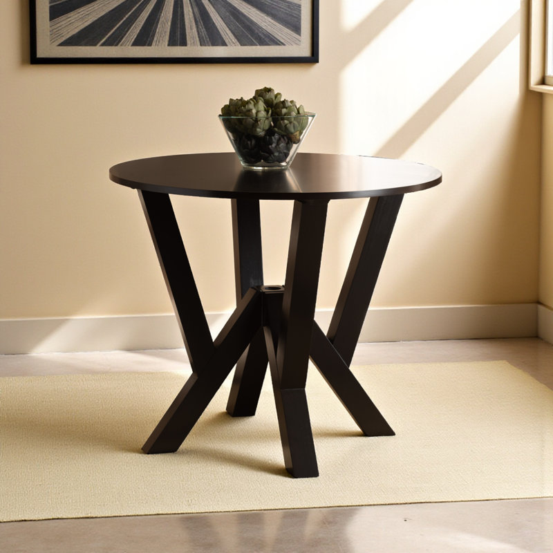 Table de salle à manger en bois d'hévéa massif 34,5 po Aoun, Marron foncé