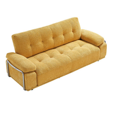 88.98'' Width Modern Sofa with Compression Seat Cushions and Back Cushions,Steel Arm Frame,Chenille Fabric,Yellow Color