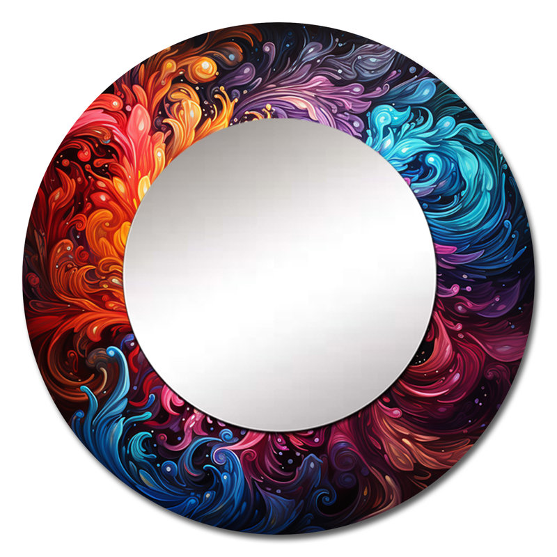 Neon Spin II - Abstract Spirals Multi-Colour Large Round Mirror, 29" x 29", Round