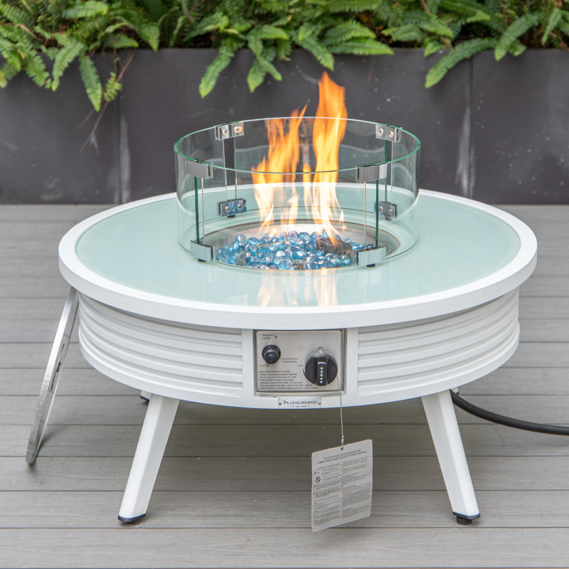 Table de foyer d'extérieur au propane avec couvercle H 20 po x l 29 po, White