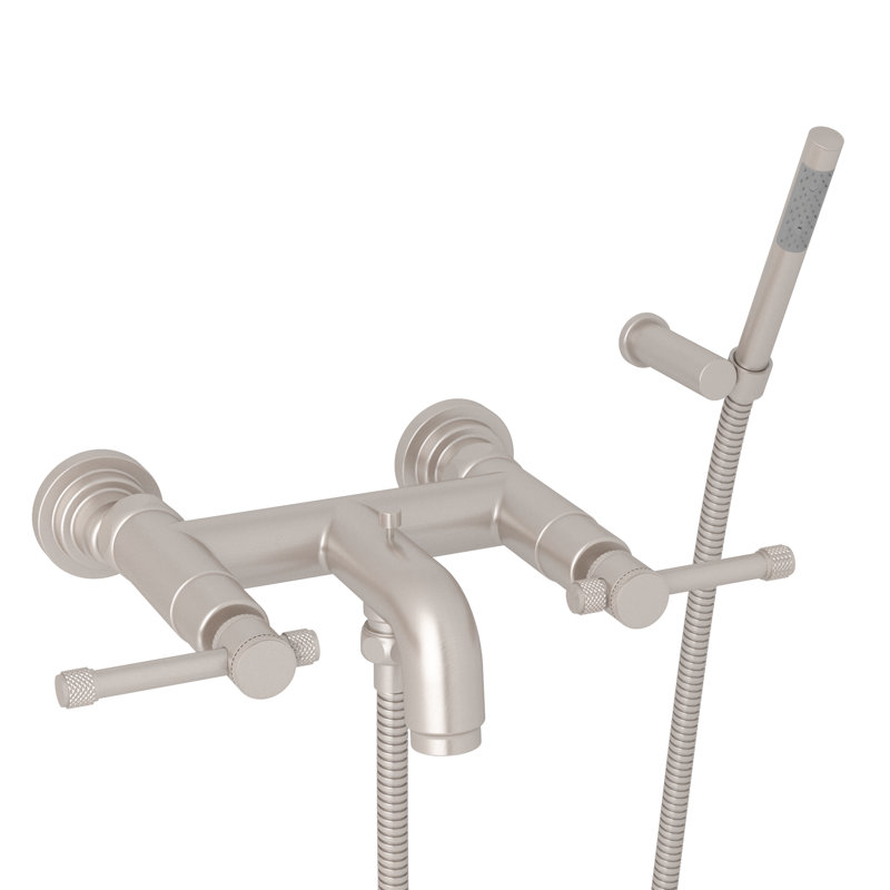 Campo Exposed Wall Mount Tub Filler, Satin Nickel, Industrial Metal Lever Handle