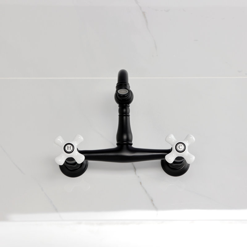 Kingston Brass Vintage Double-Handle 2-Hole Wall-Mount Bridge Kitchen Faucet, Matte Black