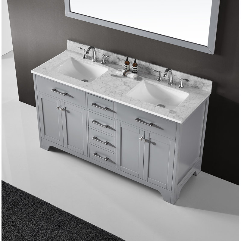 Ensemble de meuble-lavabo double 60 po Cassel, Gris taupe