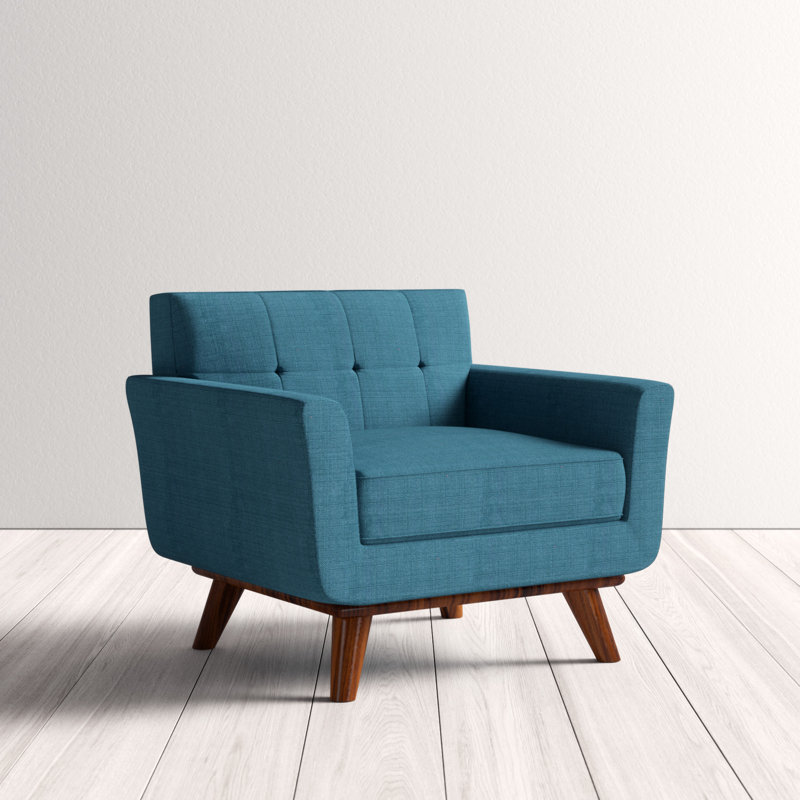 Carson Carrington Sigtuna Wooden Leg Mid-century Armchair, Azure