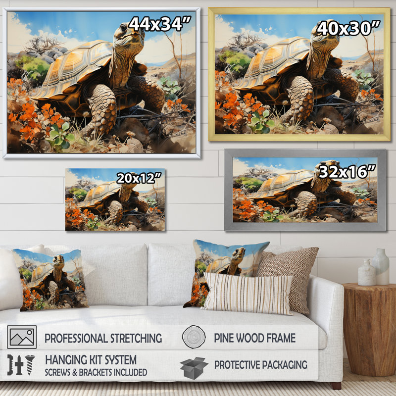 Tortue sur terre II - animaux, reproduction sur toile, H 24 po x l 32 po x P 1 po, Toile tendue