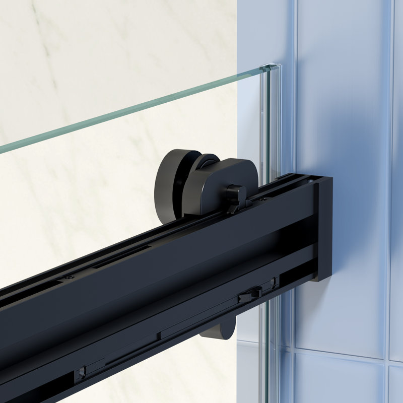 Porte de douche coulissante à dérivation avec verre trempé de 5/16 po et fini noir mat | Idée de cadeau