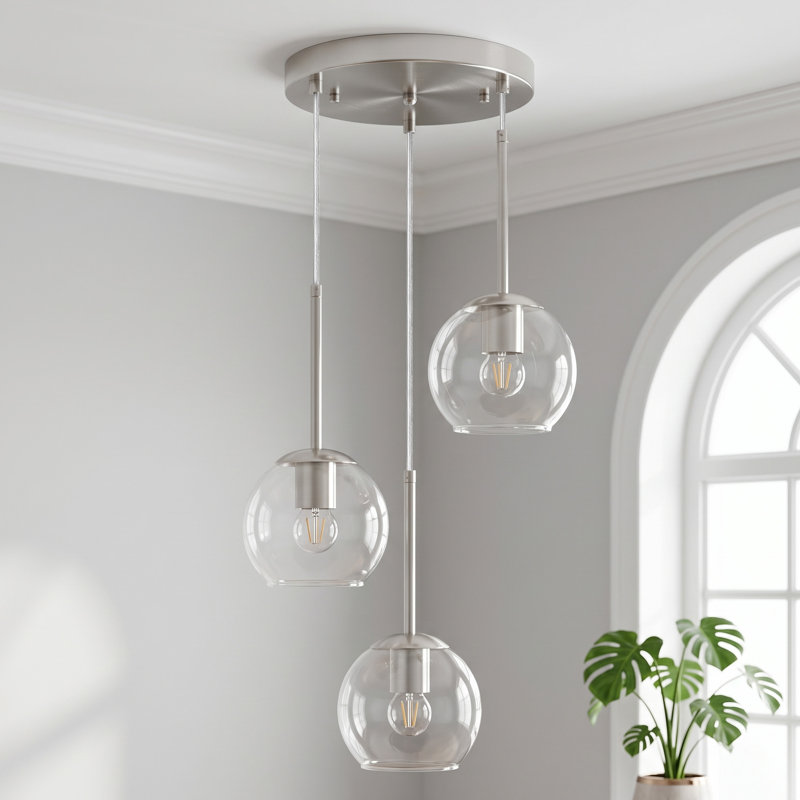 3-light Farmhouse Cluster Pendant, Brushed Nickel