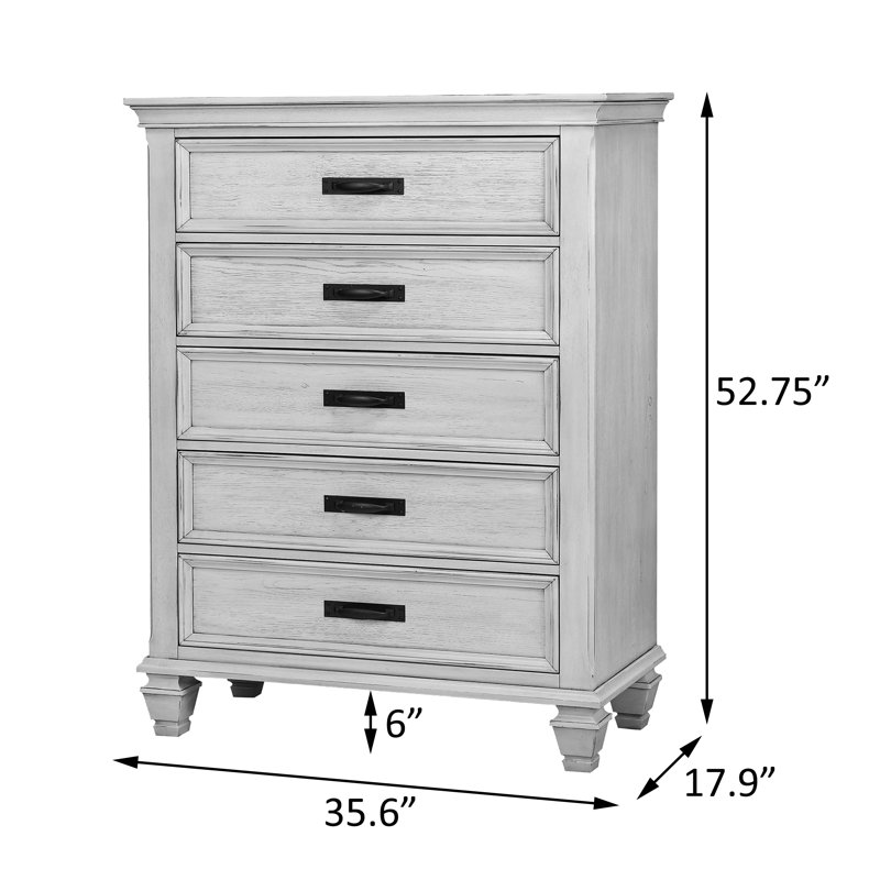 Ensemble de chambre à coucher standard 5 pièces Zhenyu, Blanc antique, Très grand
