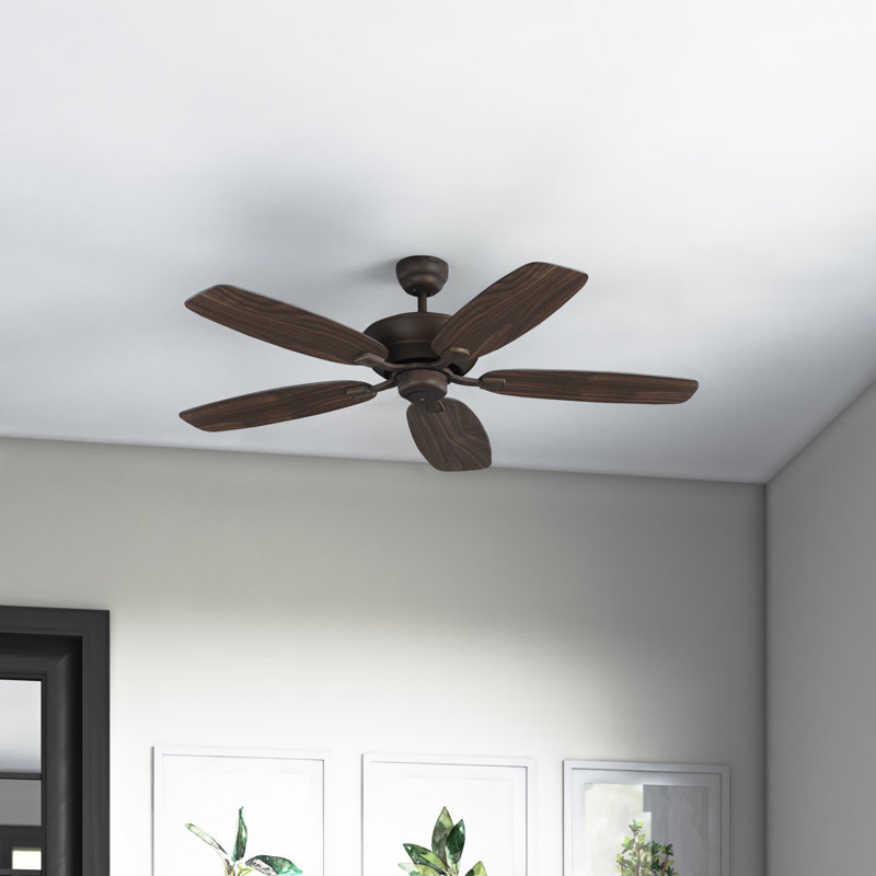 Ventilateur de plafond standard à 5 pales de 52 po avec chaîne de traction Jacobi, Bronze romain avec pales brunes