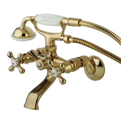 Kingston Brass Kingston Three-Handle 2-Hole Tub Wall Mount Clawfoot Tub Faucet with Hand Shower