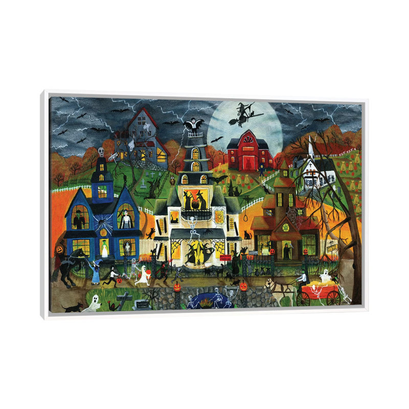 Spooky Street par Cheryl Bartolo, reproduction d’art, H 26 po x l 40 po x P 1,5 po, Toile blanche encadrée, Pas de tapis
