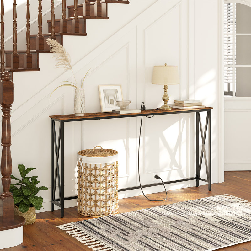 Marushka Console Table with Power Outlet, Rustic Brown, 31.5" H x 63" W x 8.7" D