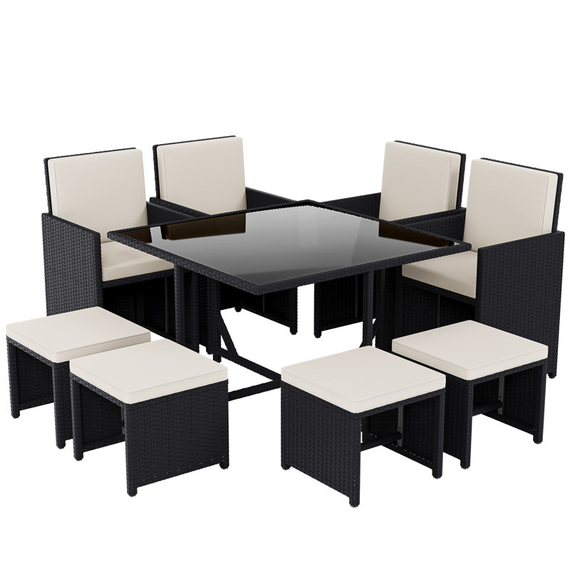 Parkson 8-Seater Dining Set with Cushions, UKFR Certified, Black