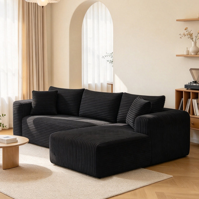 Canapé en L 108 po moderne, canapé modulaire rembourré avec coussin, canapé-lit à combinaison libre pour le salon, canapé à compression dans une boîte et aucun assemblage requis