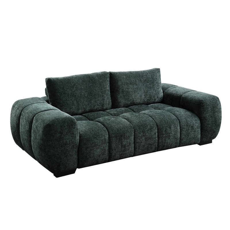 Causeuse en chenille verte, H 32,01 po x l 84,05 po x P 41,03 po