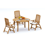 3 Seats 4 Pcs Grade-A Teak Wood Dining Set: 52" Round Table And 3 Ashely Folding Reclining Arm Chairs #11AS1103