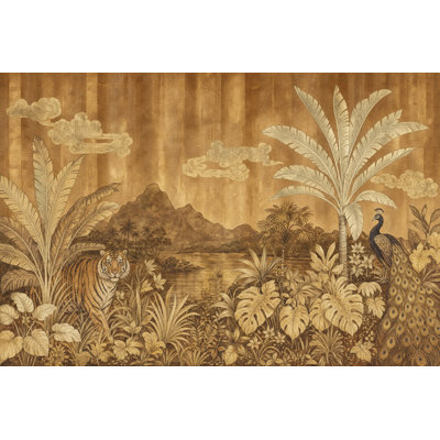Décoration murale amovible de papier peint paysage tropical tropical brun sépia
