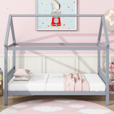 HyggeBed Twin House Bed with Headboard and Footboard, Rubber Wood Frame
