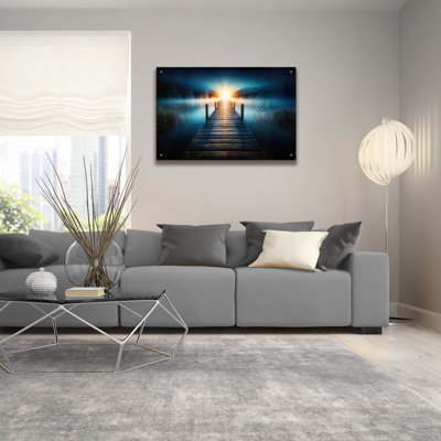  «Pier At Sunrise 2» par Rey Klimt, art mural en verre acrylique, 36 po x 24 po
