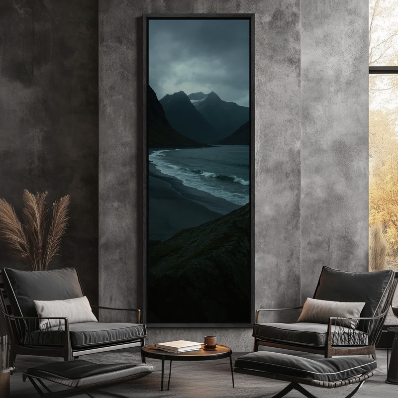 «Beach Landscape», impression sur toile encadrée océan, H 60 po x l 20 po, Noir