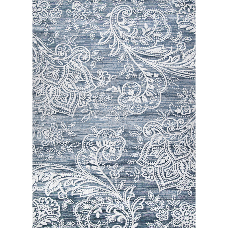 Tapis floral gris / ivoire Karmane, Rectangle 5 pi 3 po x 7 pi 6 po