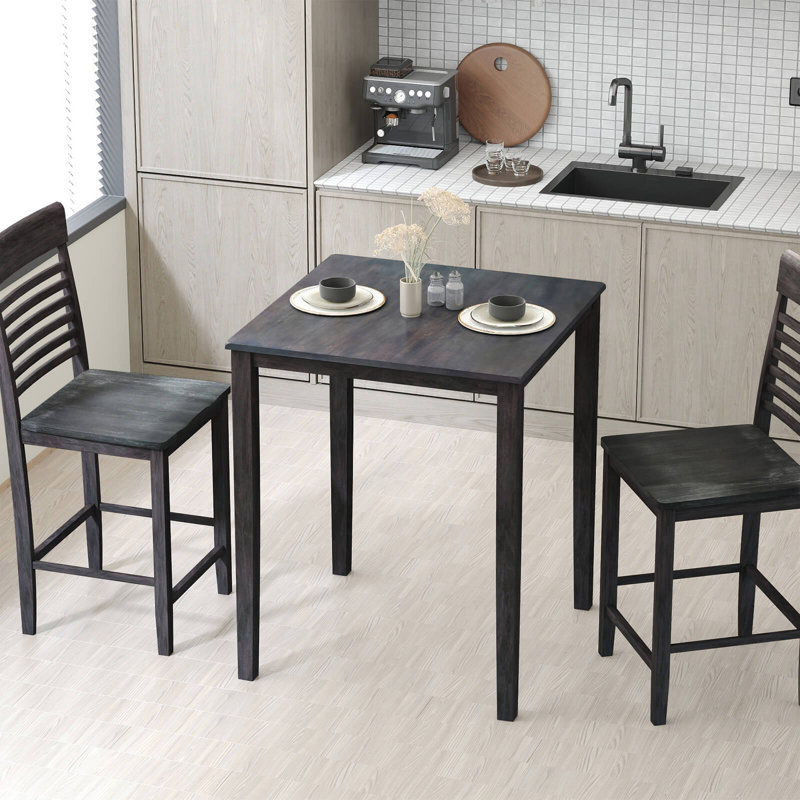 Table de salle à manger carrée pour 4 personnes avec structure en bois massif pour la salle à manger