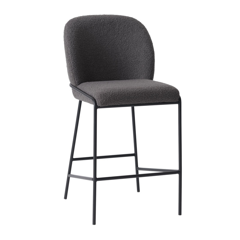 Deciderio Upholstered 26.25'' Counter Stool with Metal Legs, Boucle-Dark Gray