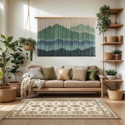 Dip-Dyed Boho Macrame Wall Hanging, Large Woven Green Mountain Tapestry for Living Room Home Decor