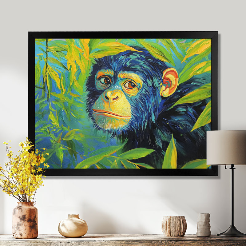 «Playful Monkey Primer In The Jungle II», Reproduction encadrée d'une seule photo sans pass, Noir, H 12 po x l 20 po